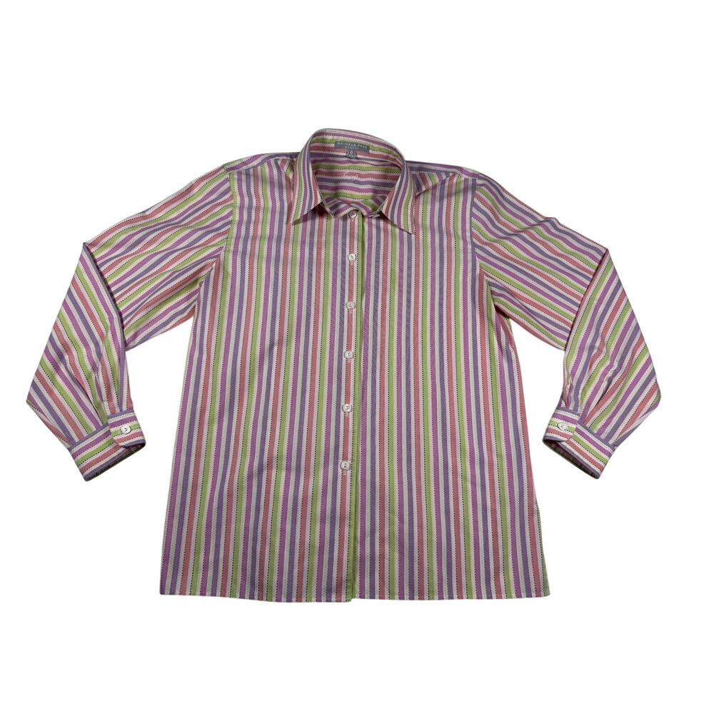 Foxcroft Women’s Non Iron Wrinkle Free Multicolor Striped Button Down Shirt 12